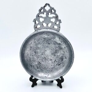 Vintage Sweden Pewter Bowl Porringer‎ Dish Ornate Handle Scandinavian Colonial